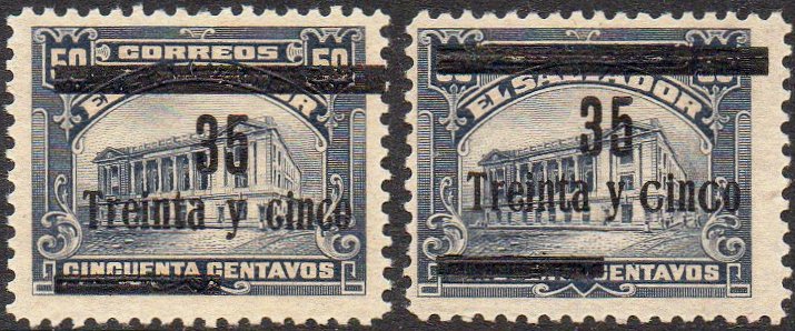 sellos timbres-poste Briefmarken stamps El Salvador 1919 Centavo surcharges on Tram Trolley Tranvia National Theatre teatro nacional 
